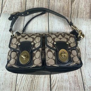 Coach Double Pocket Signature Logo Legacy Satchel Shoulder Handbag
